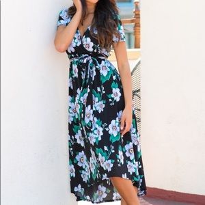 Pinkblush Black Floral Hi-low Wrap Dress